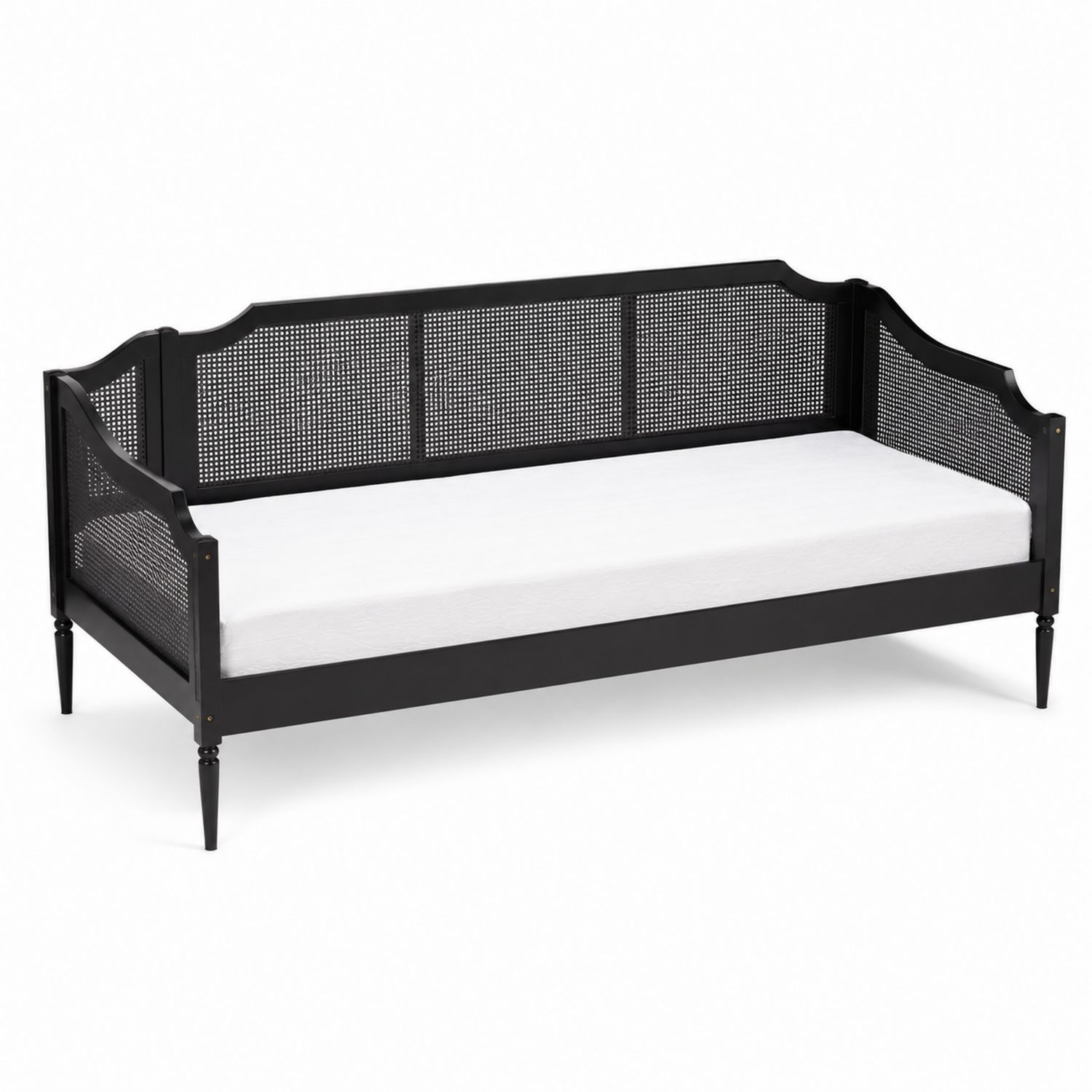 Divano Letto in Legno Massello Nero con Rattan Intrecciato-Valexoriano