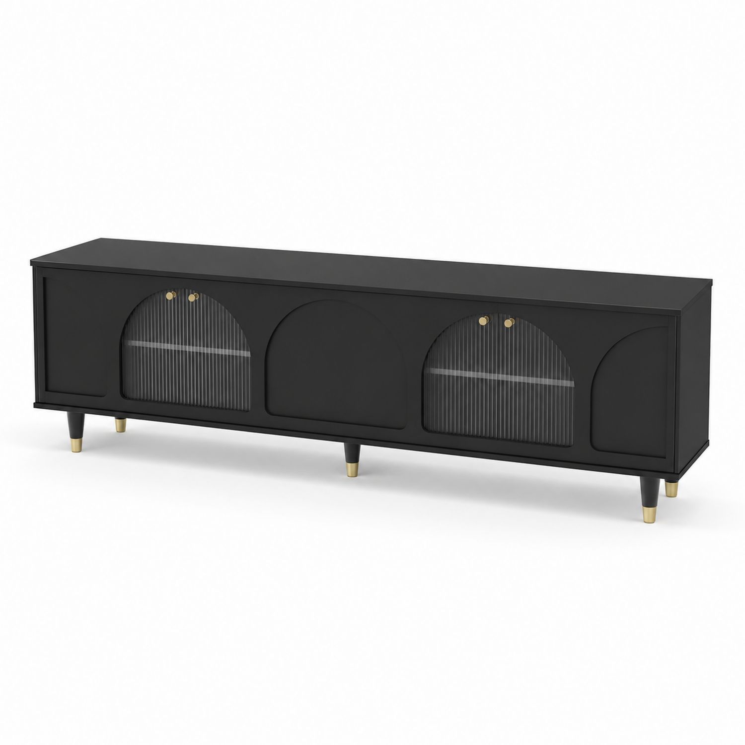 Mobile TV in Legno MDF Nero con Porte in Vetro Scanalato-Valexoriano