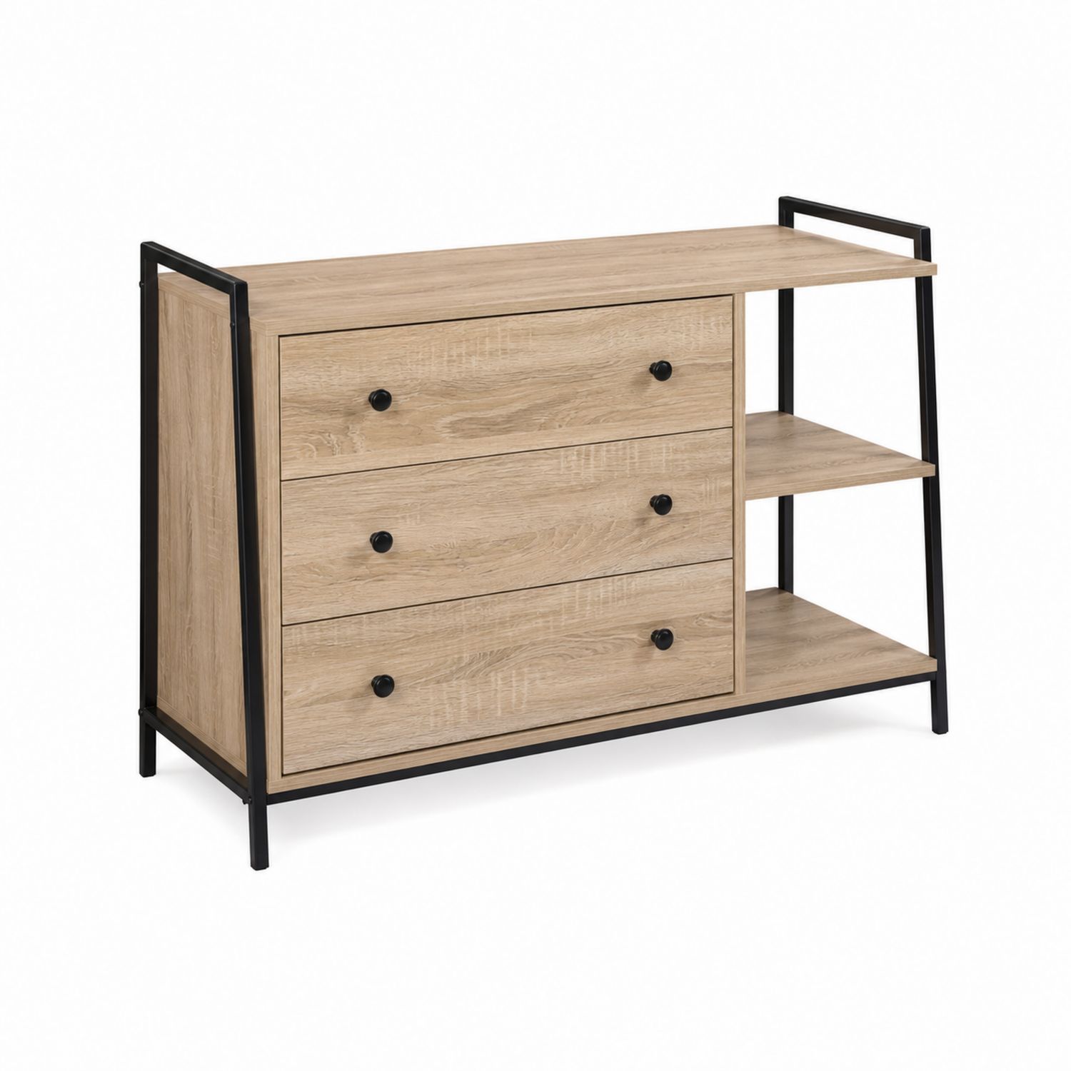 Cassettiera in Legno con 3 Cassetti e 2 Ripiani, Struttura in Metallo, 100x40x80 cm, Rovere/Nero-Valexoriano