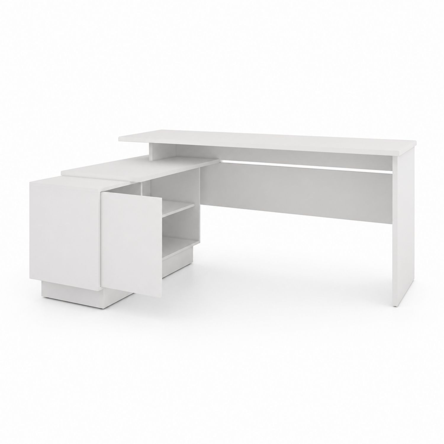 Scrivania Angolare in Legno Composito Bianco con Ripiani-Valexoriano