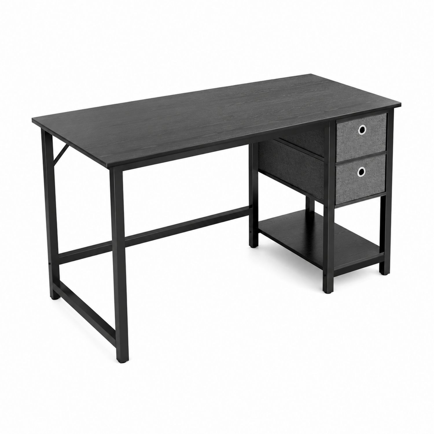 Scrivania in metallo nero con cassetti in tessuto grigio-Valexoriano