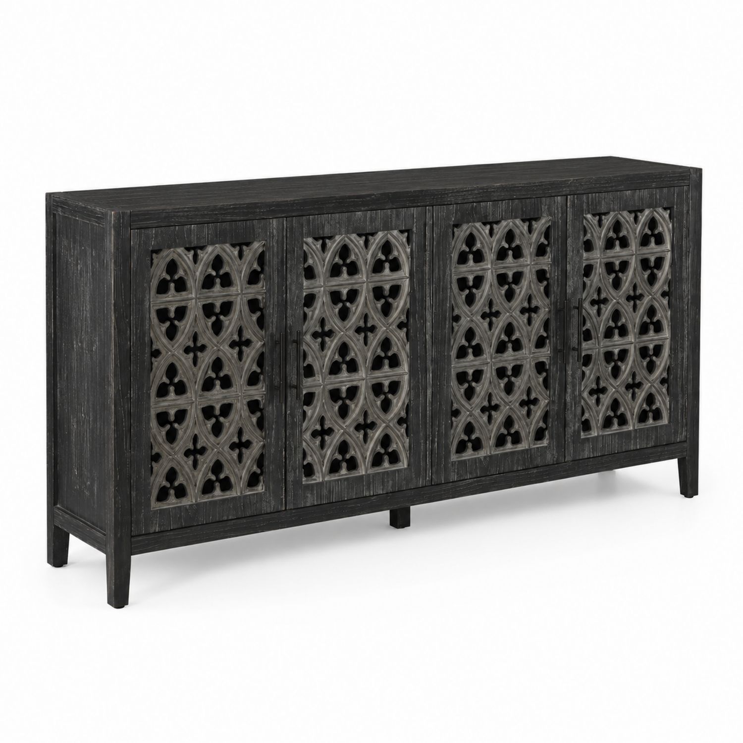 Credenza in Legno Massello Intagliato Nero-Valexoriano