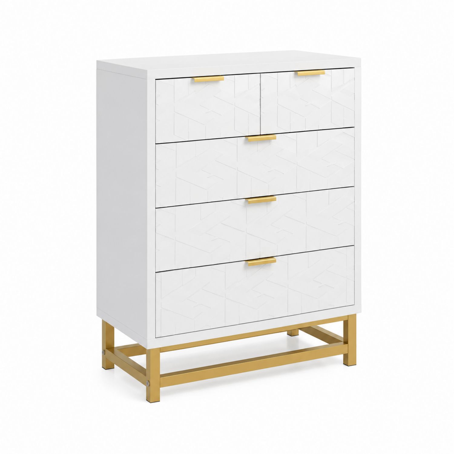 Cassettiera in legno bianco e metallo dorato-Valexoriano