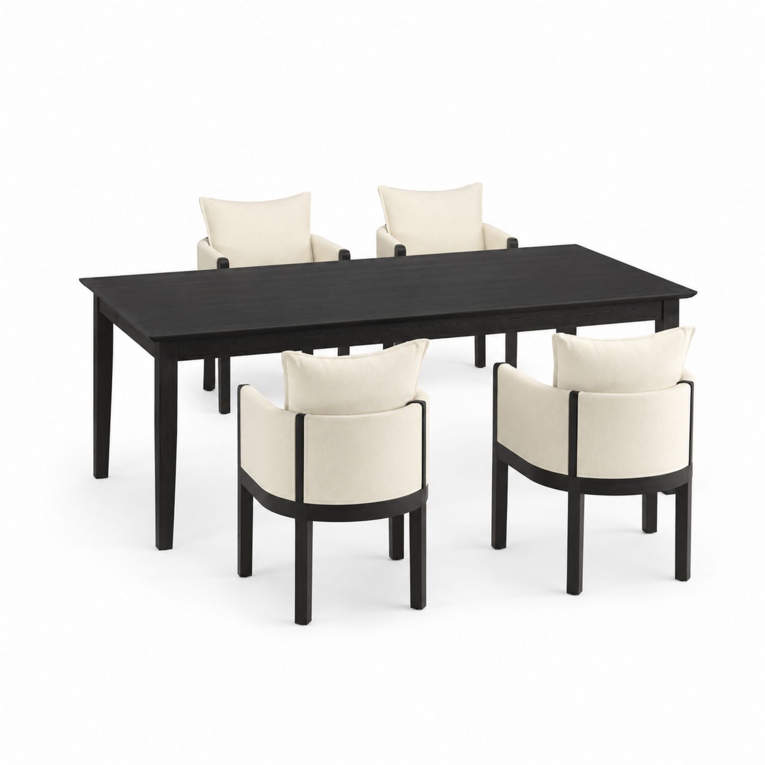 Set tavolo da pranzo rettangolare in legno con 4 sedie in tessuto crema-Valexoriano