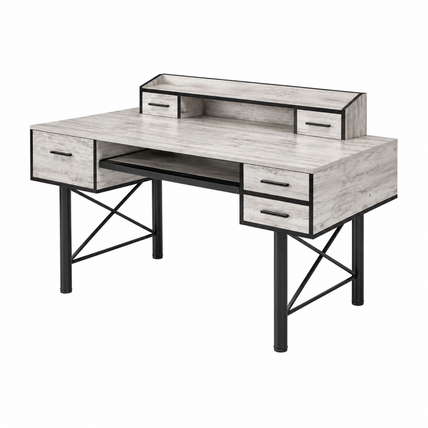 Scrivania in MDF effetto legno chiaro e metallo nero con cassetti-Valexoriano