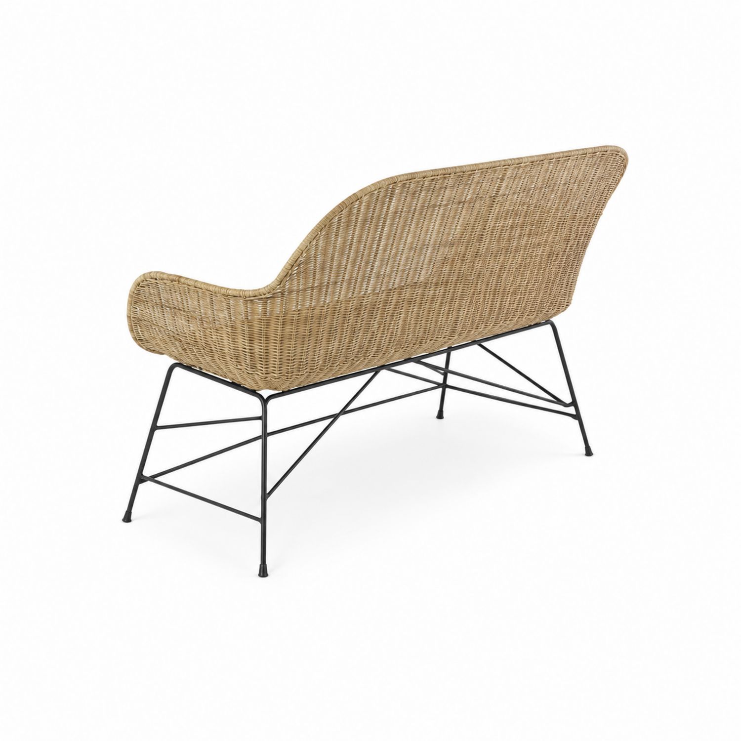 Panca in rattan con gambe in metallo nero-Valexoriano