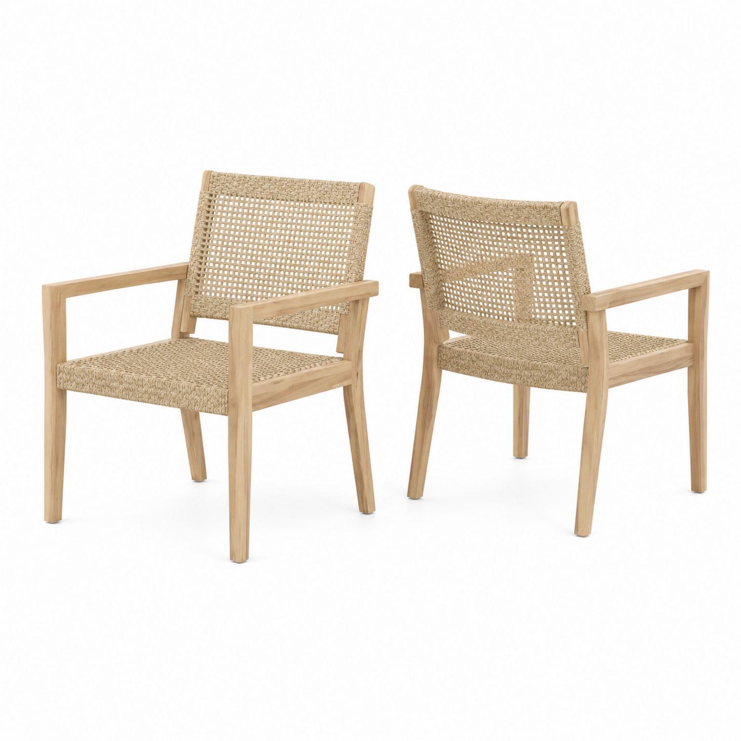 Set 2 Sedie da Esterno in Teak e Rattan Sintetico-Valexoriano