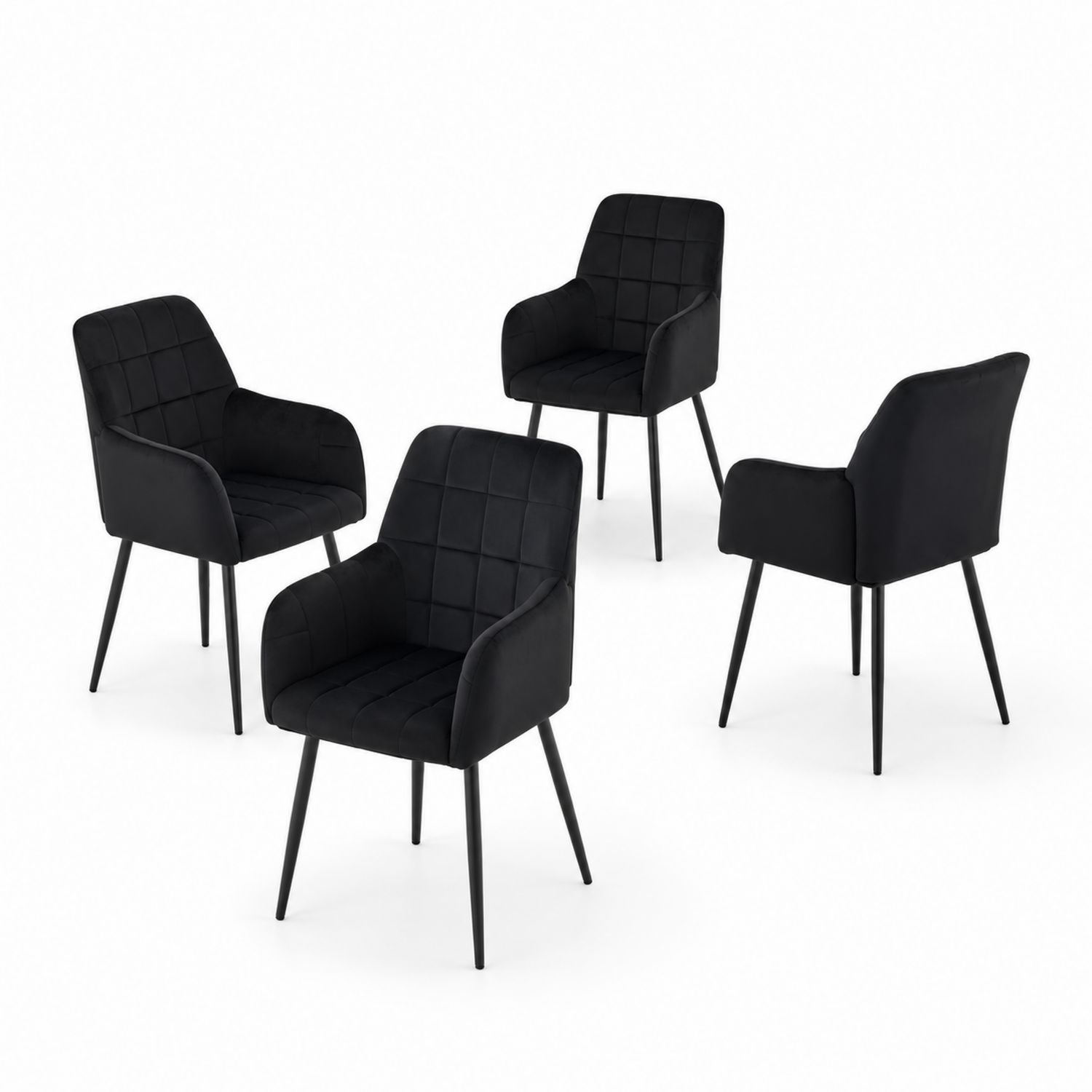 Set di 4 sedie in velluto con braccioli nere-Valexoriano
