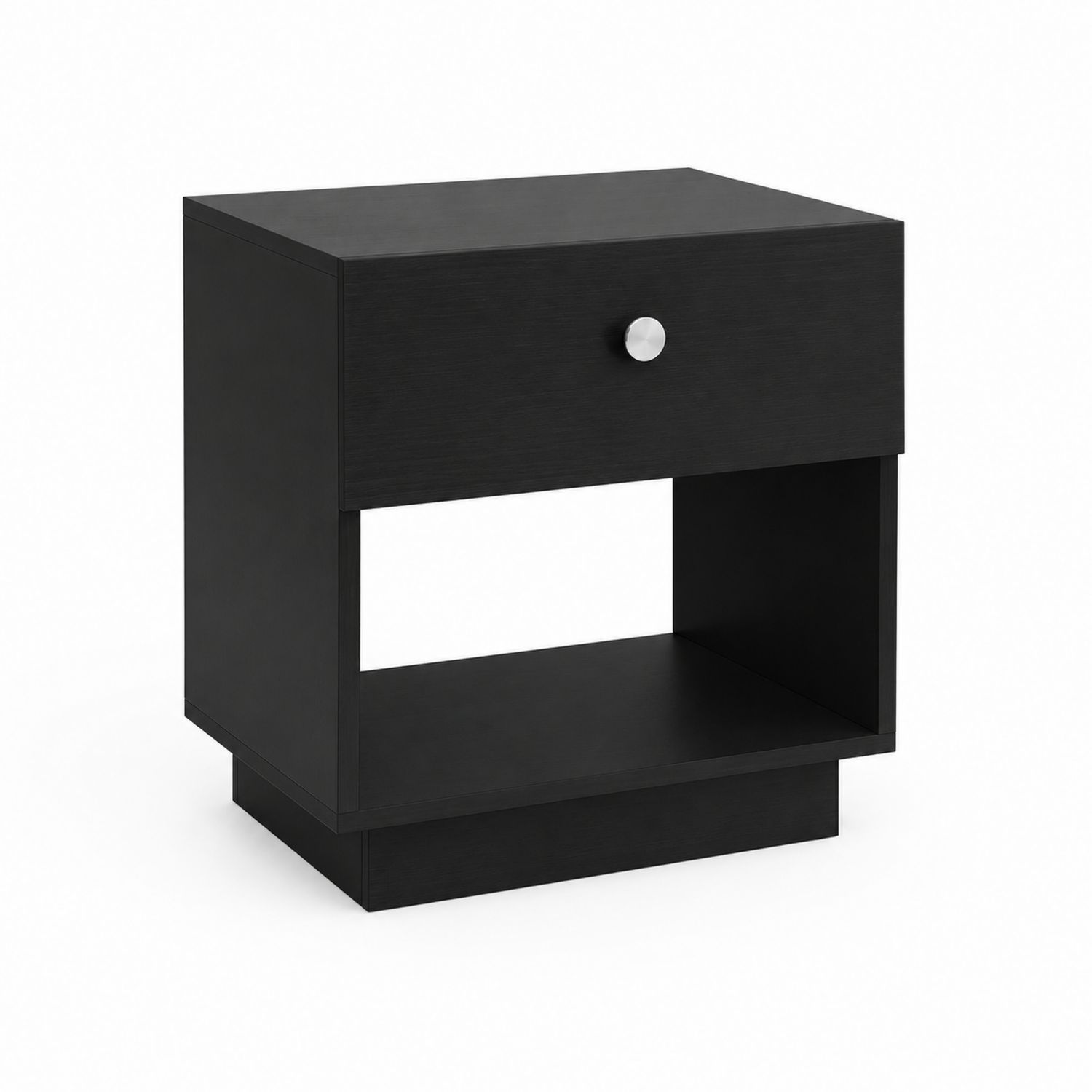 Comodino in Legno con Cassetto e Ripiano Aperto, Nero-Valexoriano