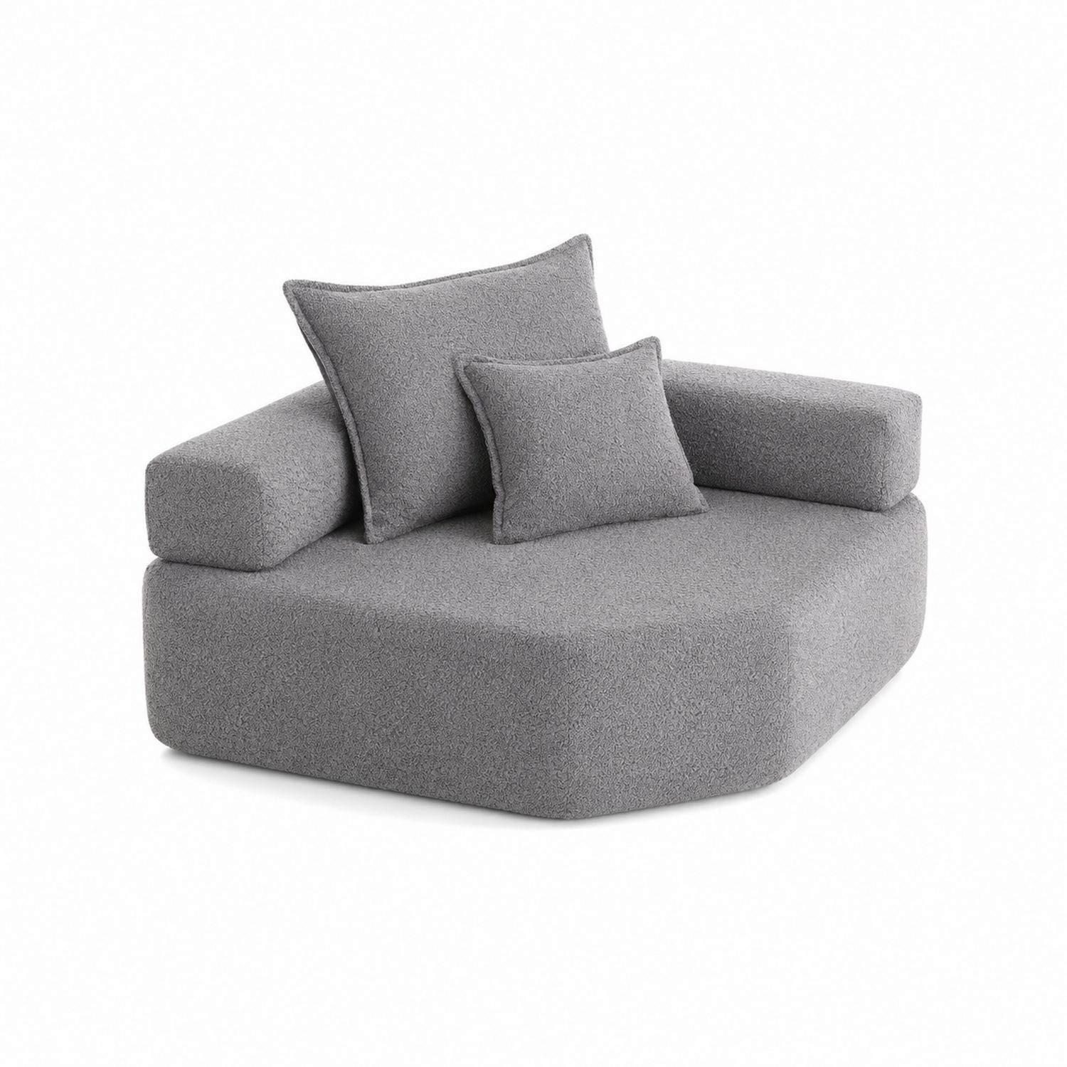 Divano modulare in tessuto grigio con cuscini