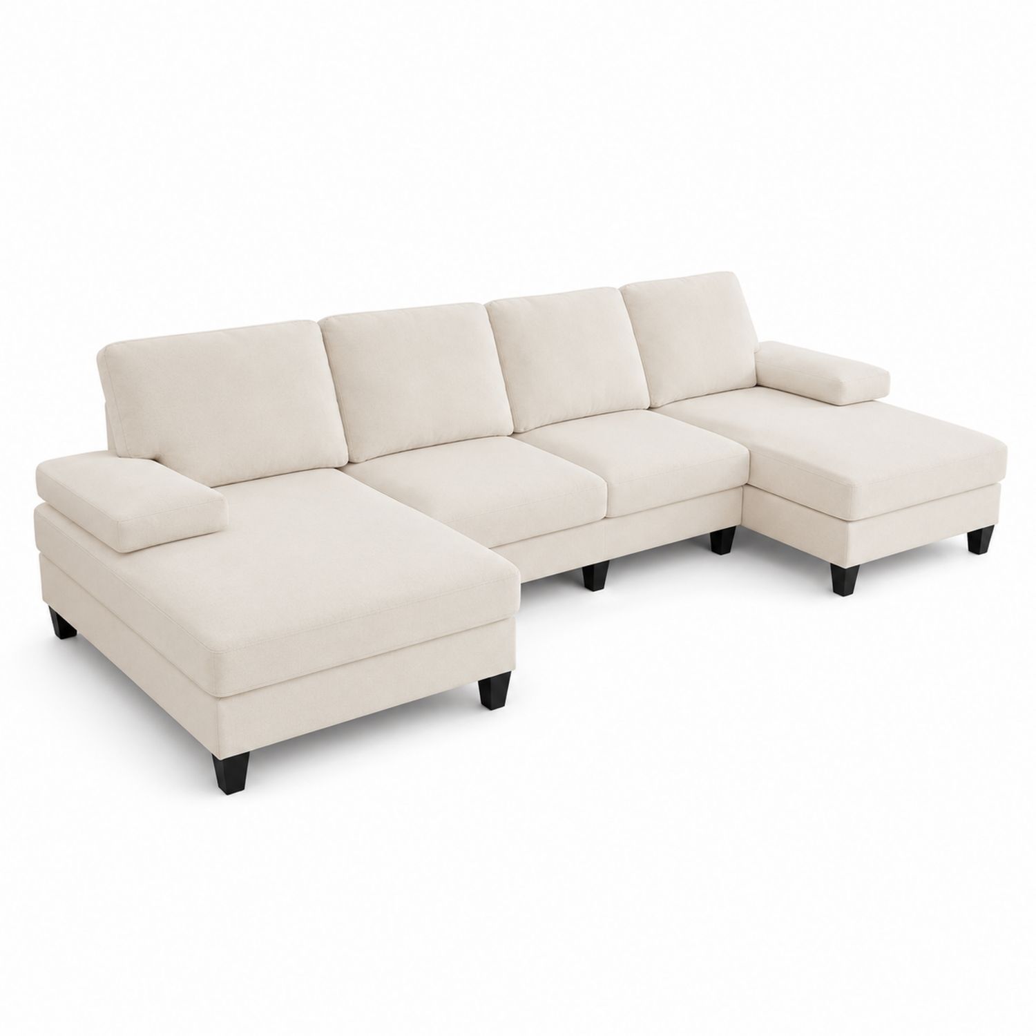 Divano Angolare a L in Tessuto Beige con Chaise Longue