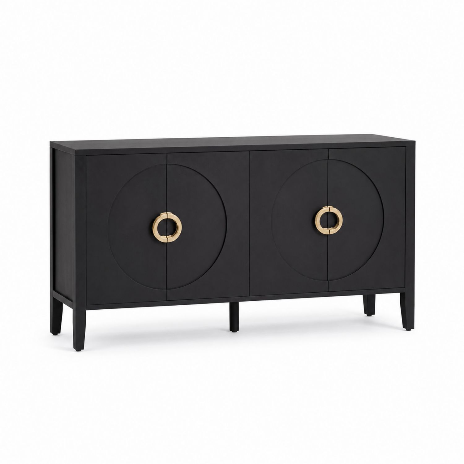 Credenza in Legno MDF Nero con Maniglie in Metallo Dorato
