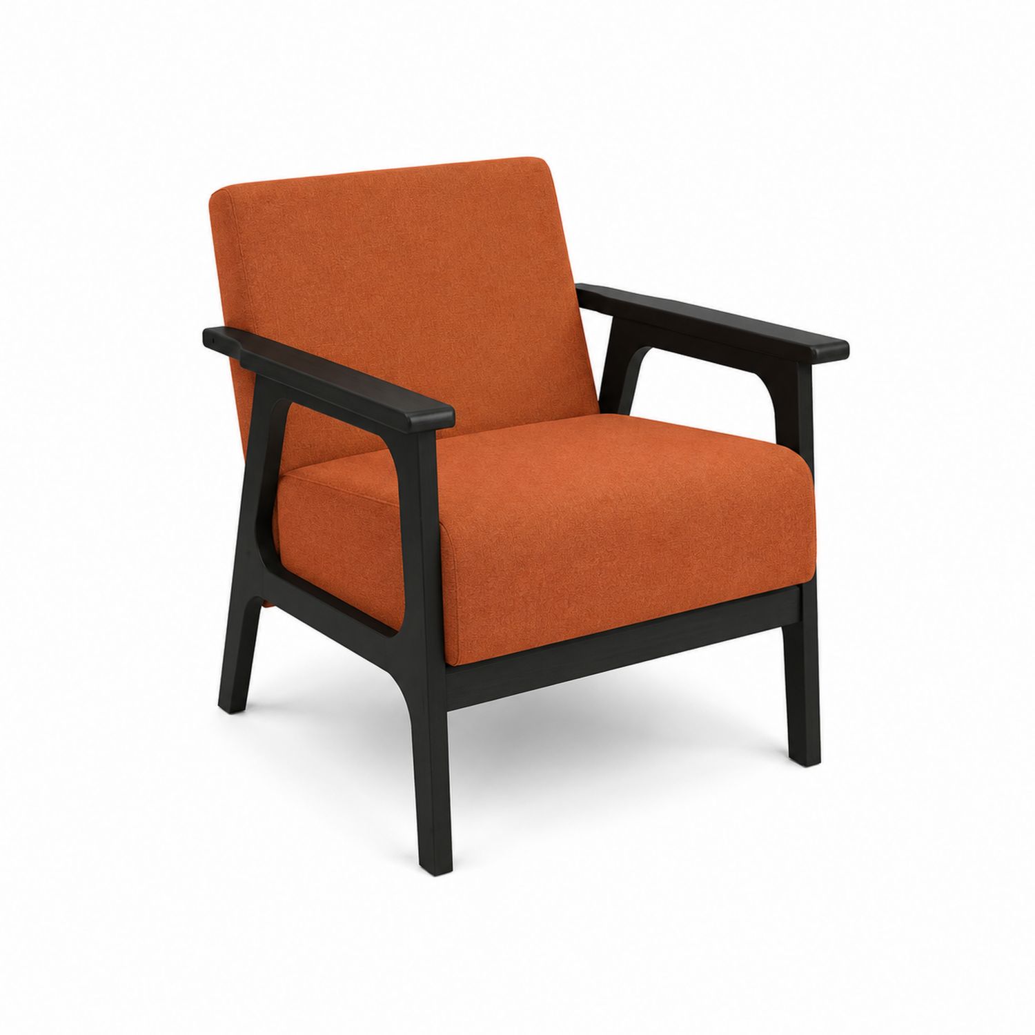 Poltrona in Tessuto Arancione con Struttura in Legno