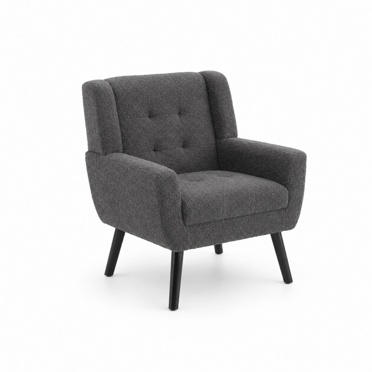 Poltrona in tessuto Bouclé Grigio con gambe in legno