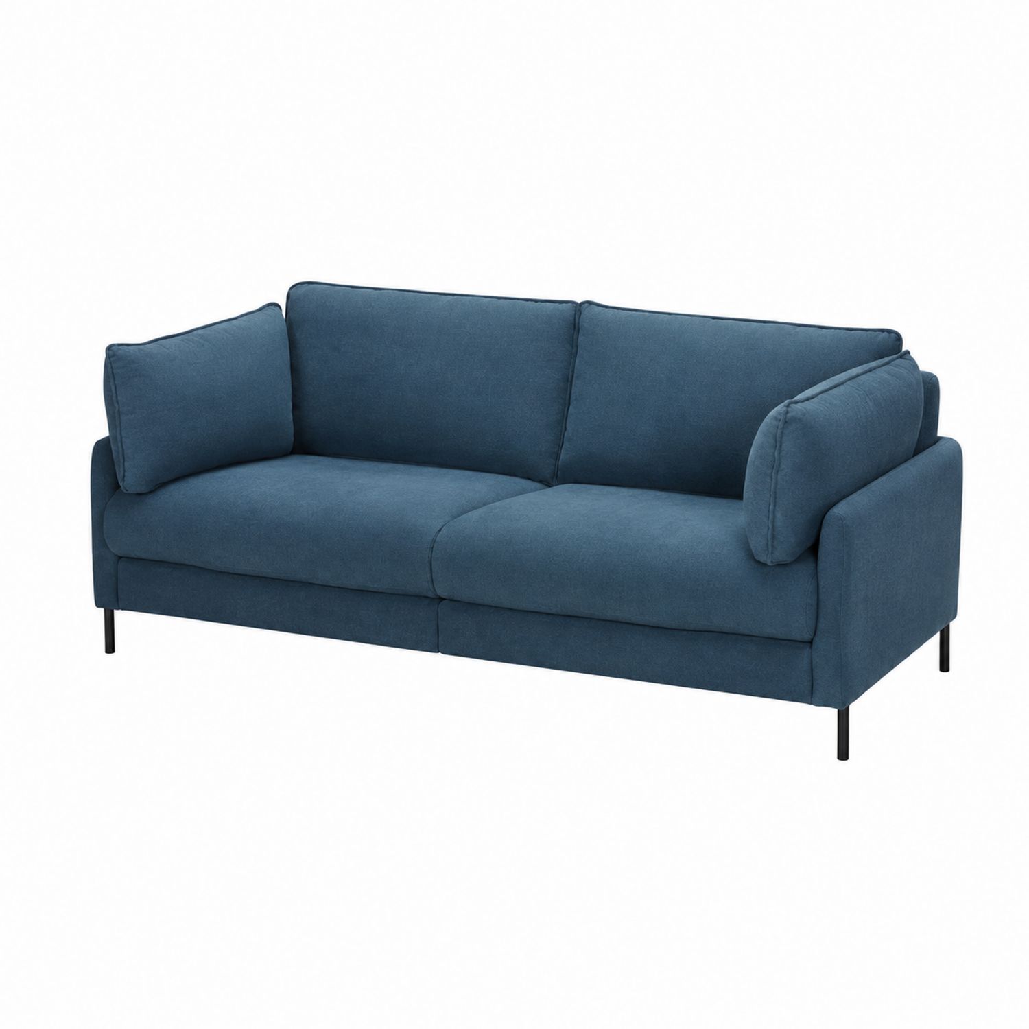 Divano a Tre Posti in Tessuto Blu con Gambe in Metallo