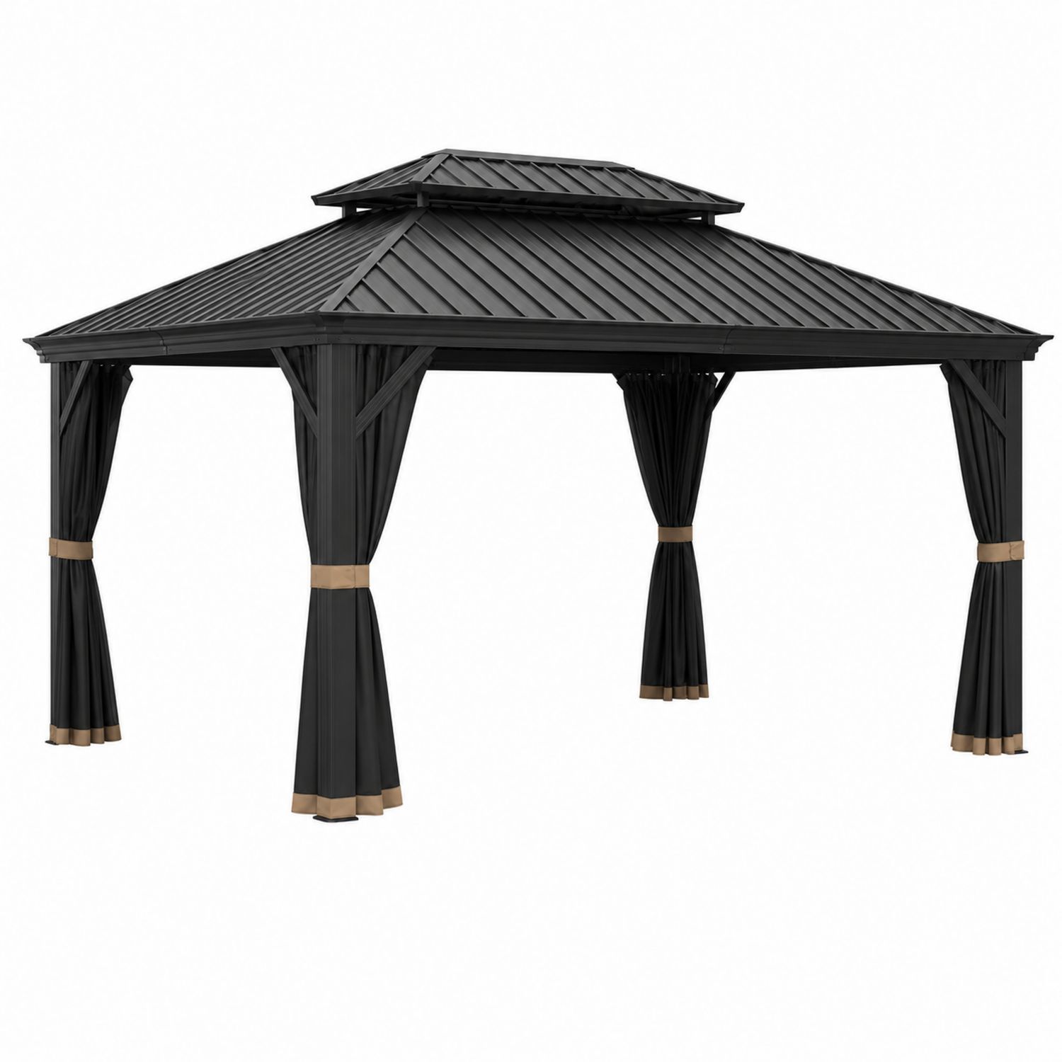 Gazebo in alluminio con tetto in acciaio e tende in poliestere