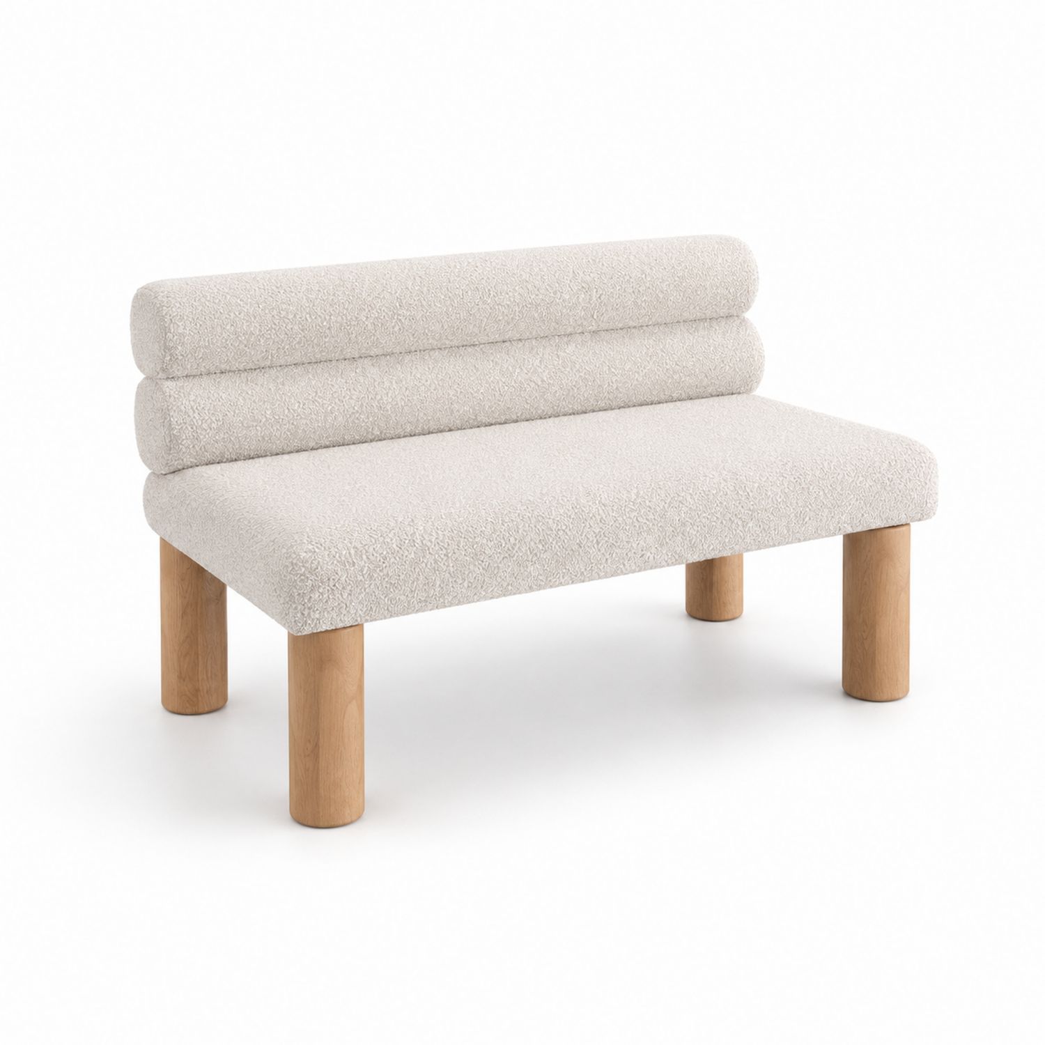Panca rettangolare in tessuto bouclé e legno