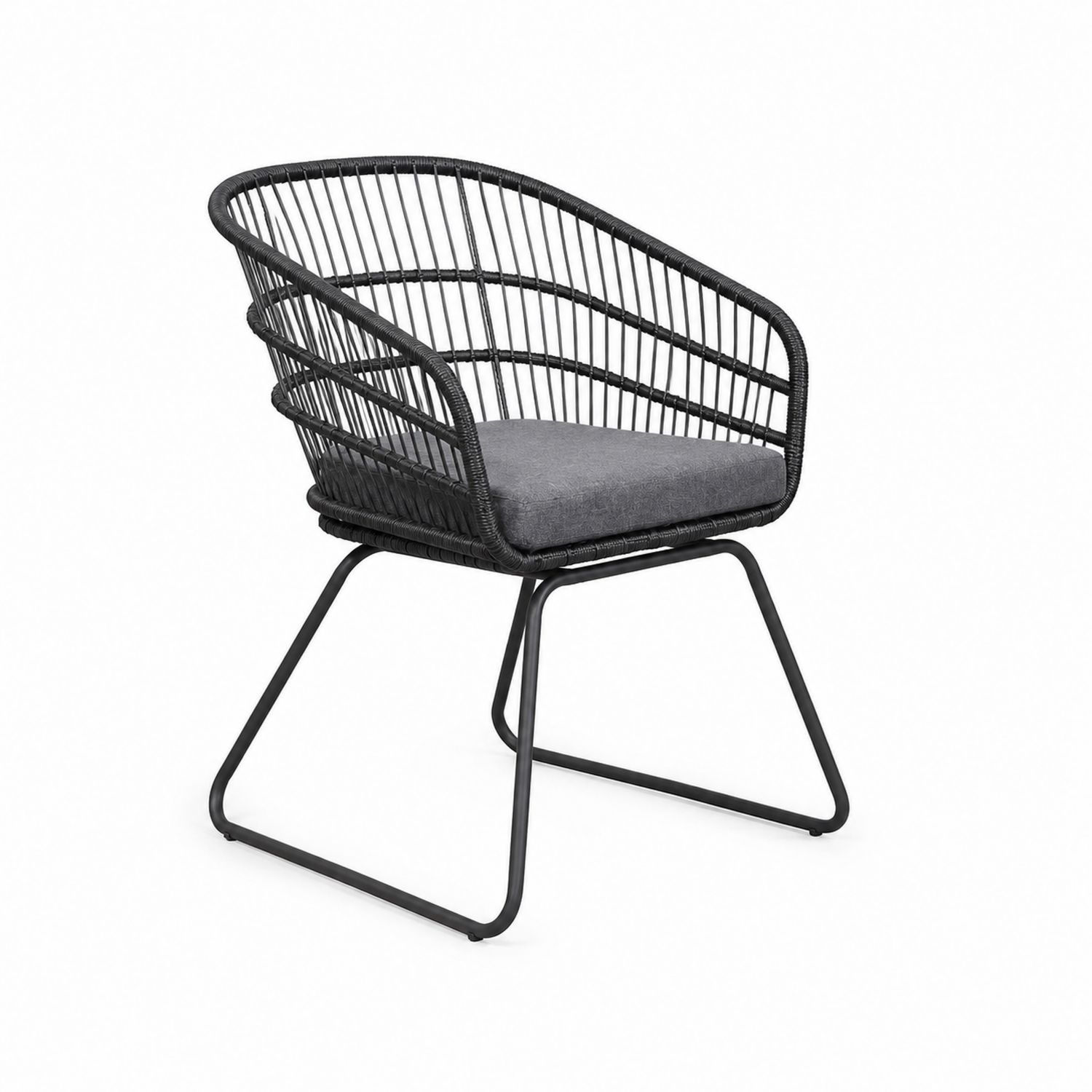 Sedia da pranzo in metallo e rattan con cuscino in poliestere