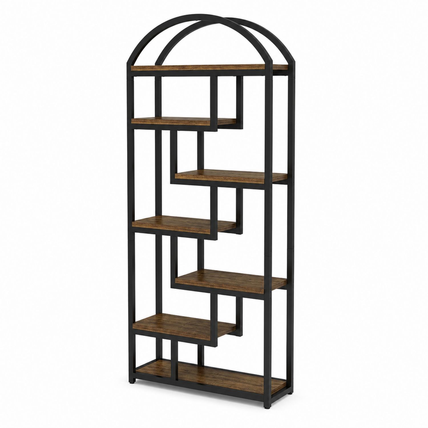 Scaffale in Metallo e Legno con 6 Ripiani Nero Marrone 180x80x30 cm