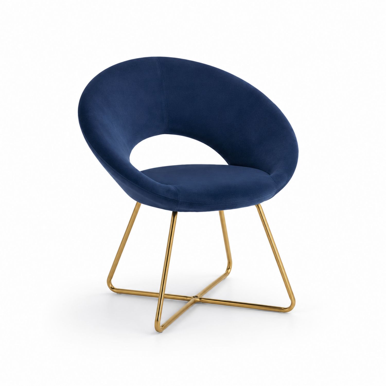 Sedia in velluto blu con struttura in metallo dorato