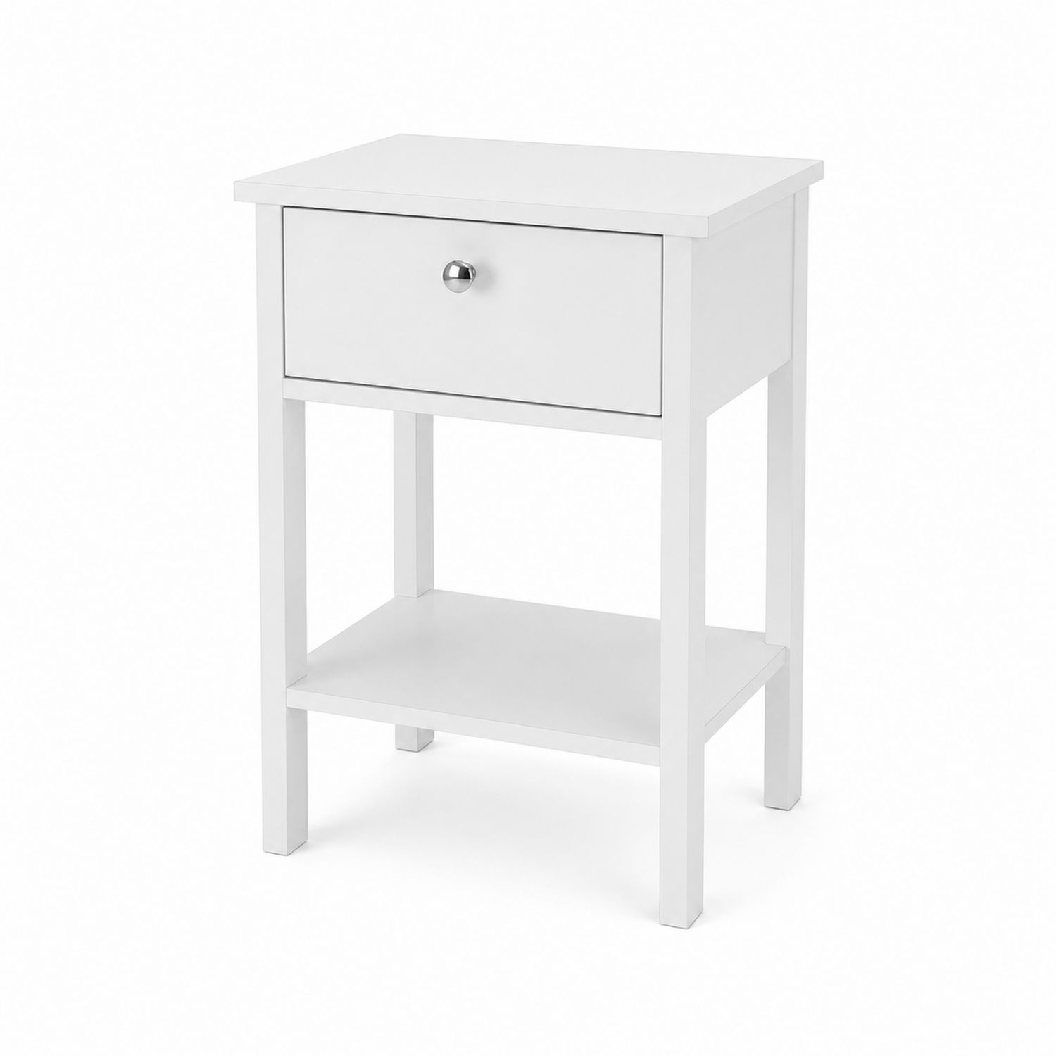 Comodino in Legno Bianco con Cassetto