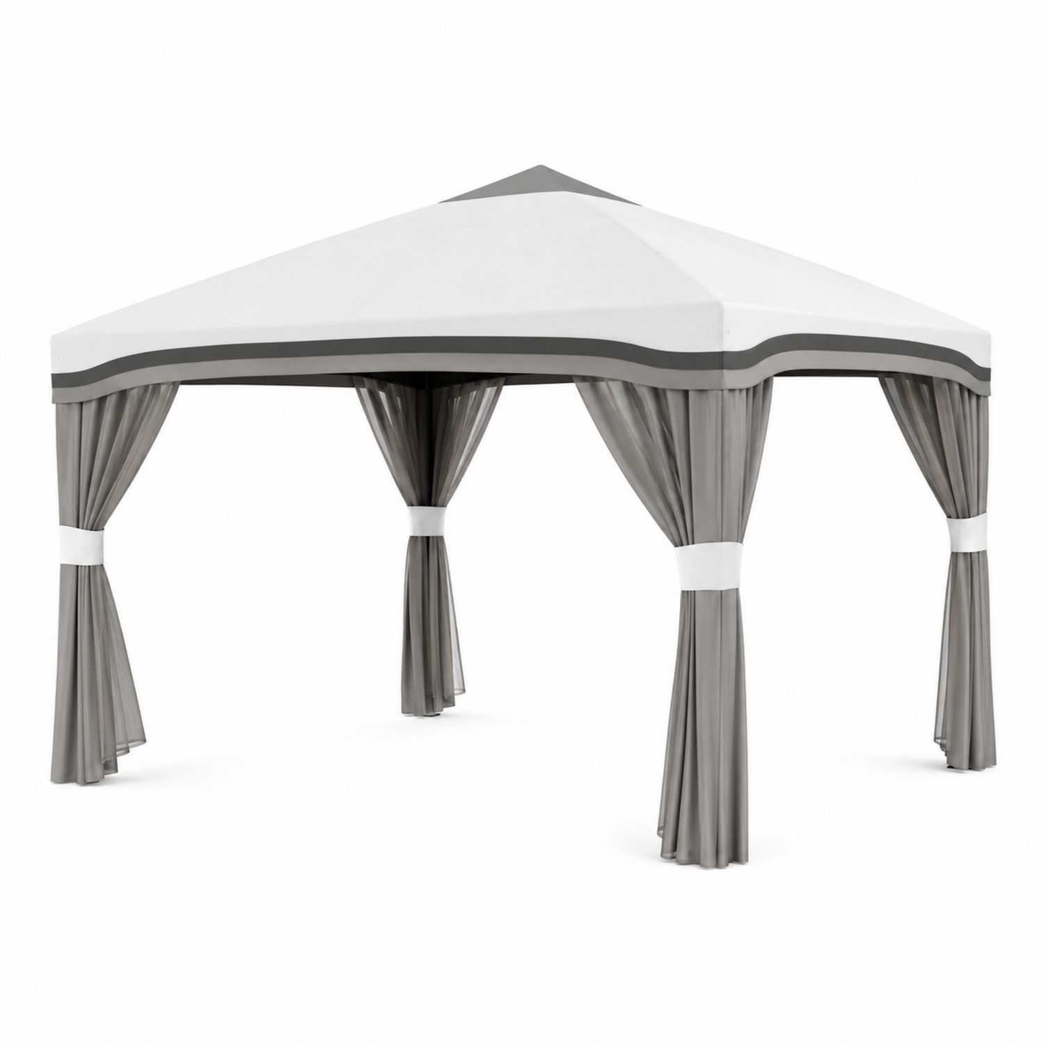 Gazebo da Giardino in Poliestere e Acciaio 3x3 m Bianco e Grigio