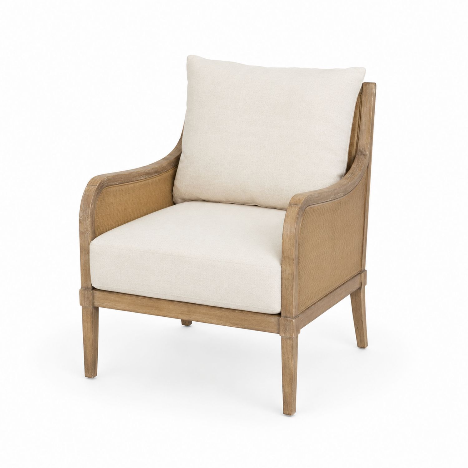 Poltrona da Salotto in Legno e Tessuto Beige