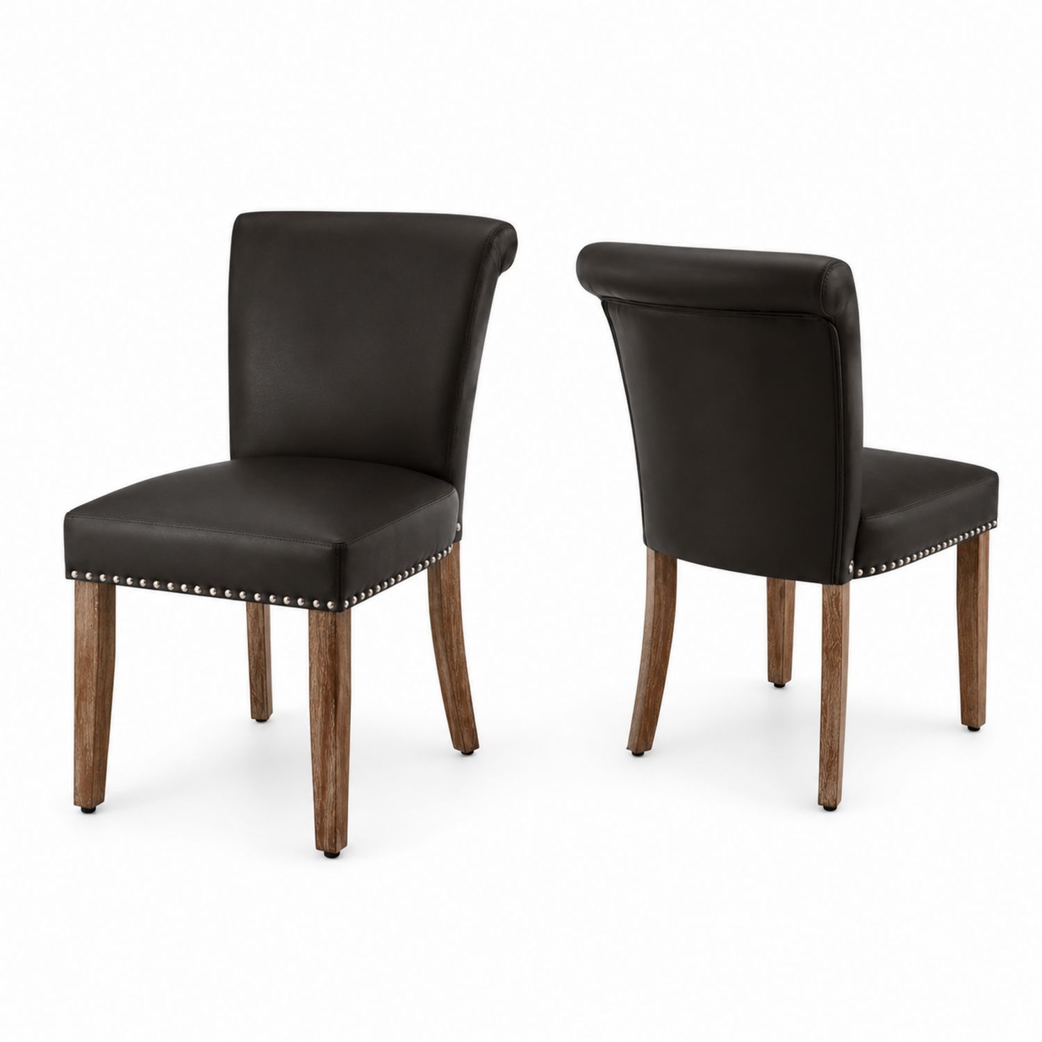 Set di 2 Sedie da Pranzo in Legno con Rivestimento in Similpelle Nero