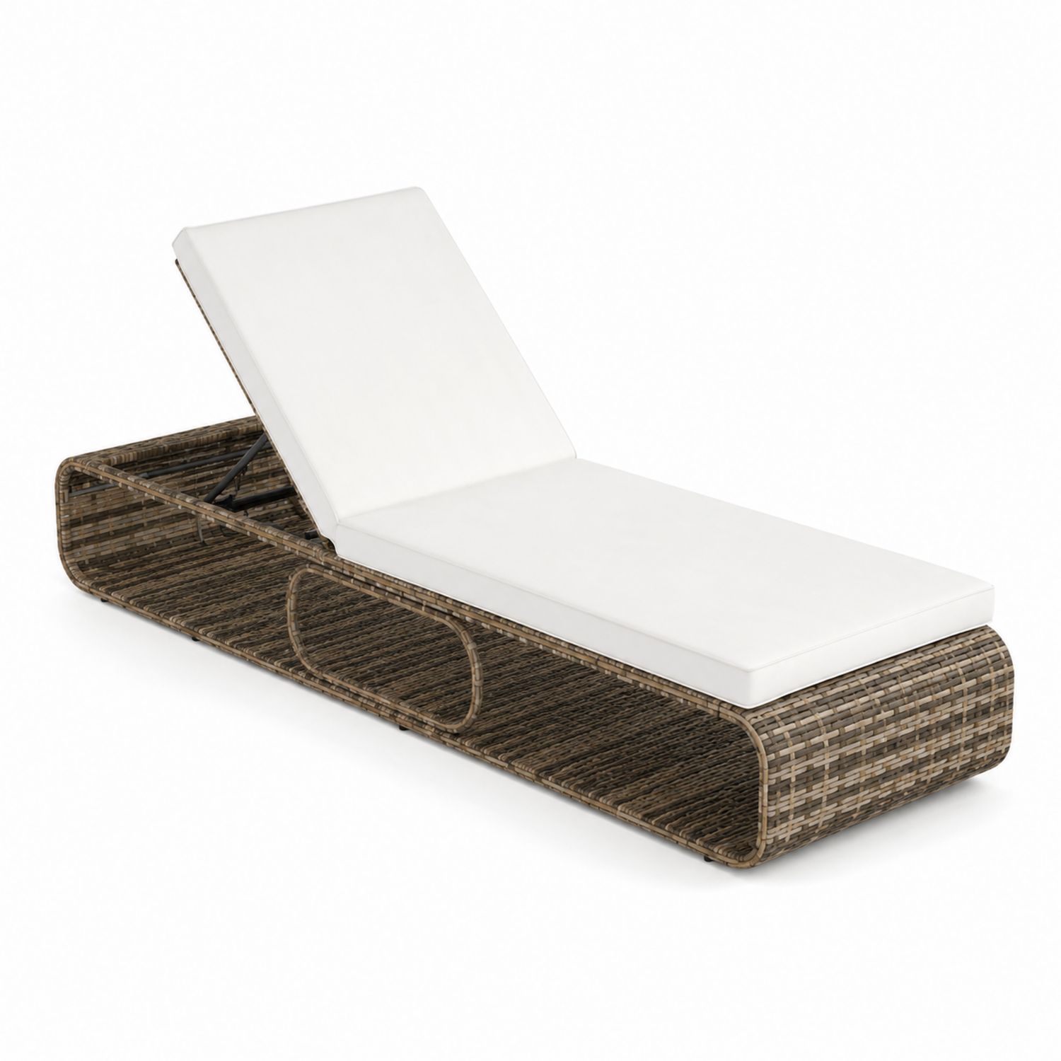 Lettino Prendisole in Rattan con Cuscino Bianco