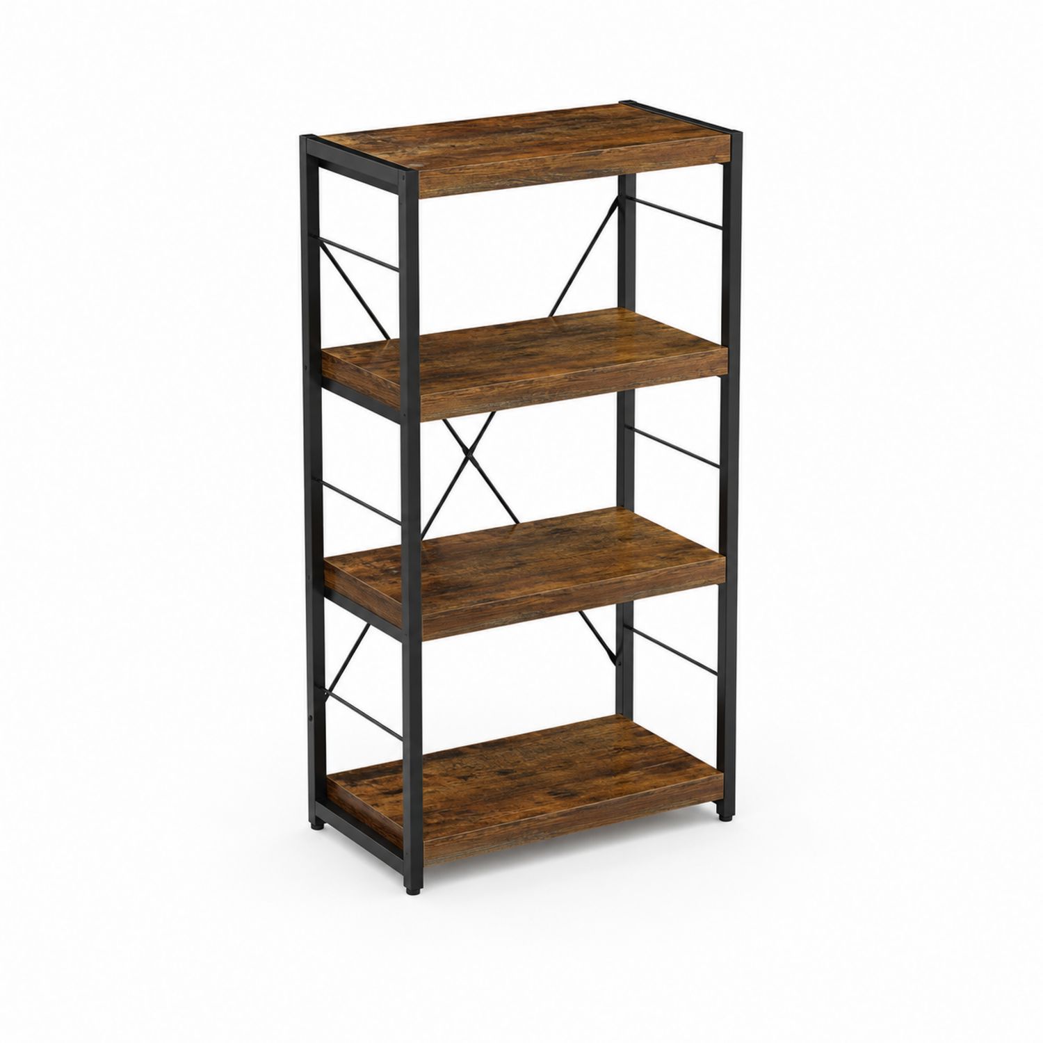Scaffale con 4 Ripiani in Legno e Metallo 56x34x137 cm Marrone/Nero