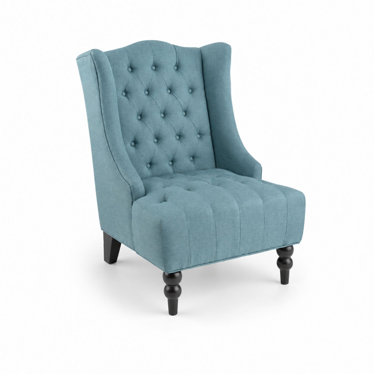 Poltrona in tessuto blu con gambe in legno