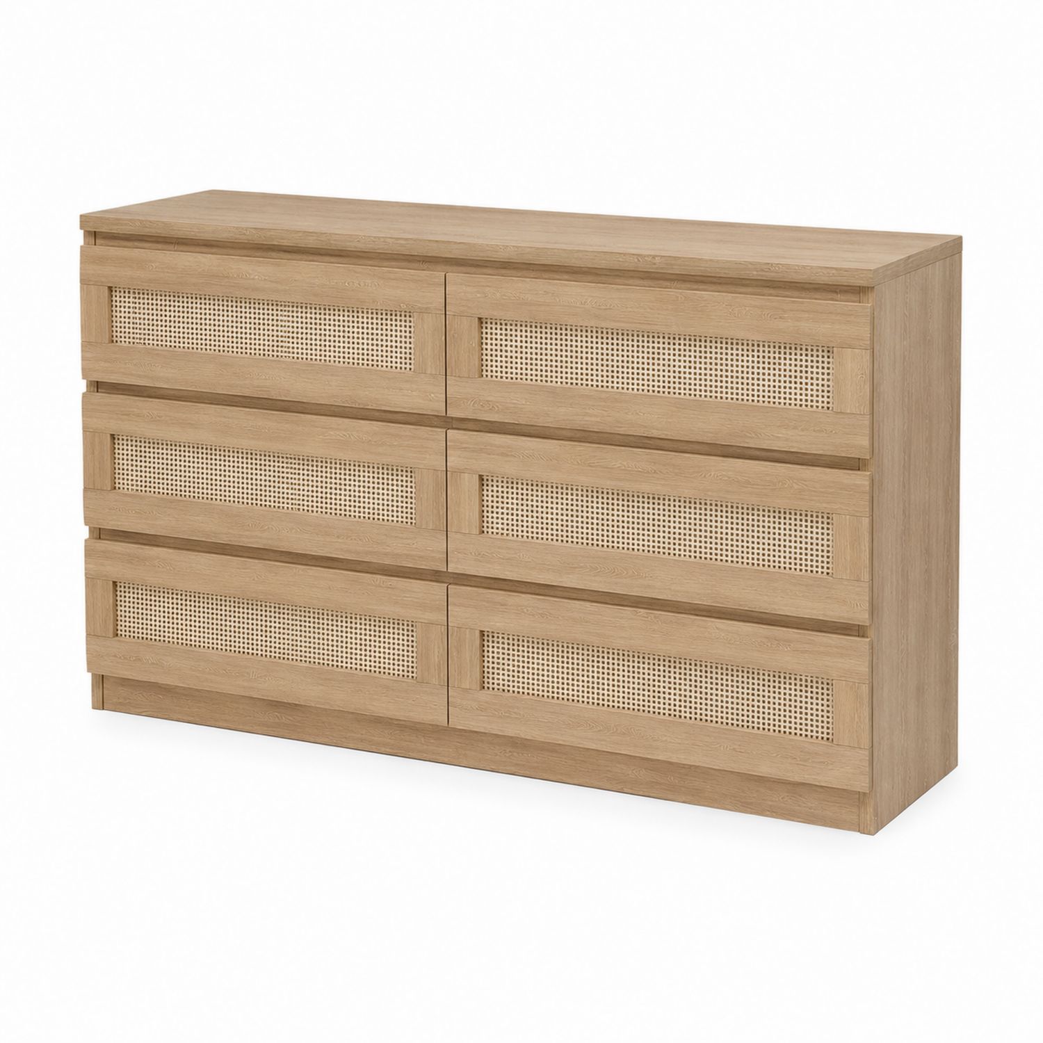 Cassettiera in legno con frontali in rattan