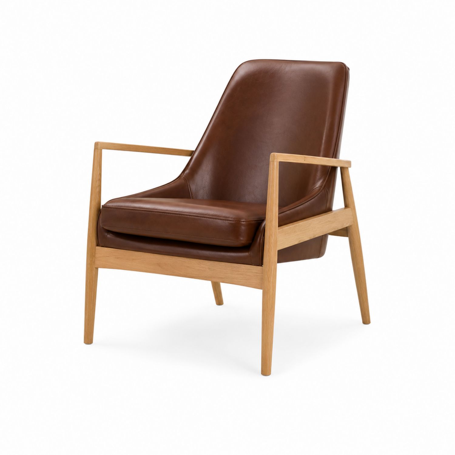 Poltrona in legno e pelle marrone