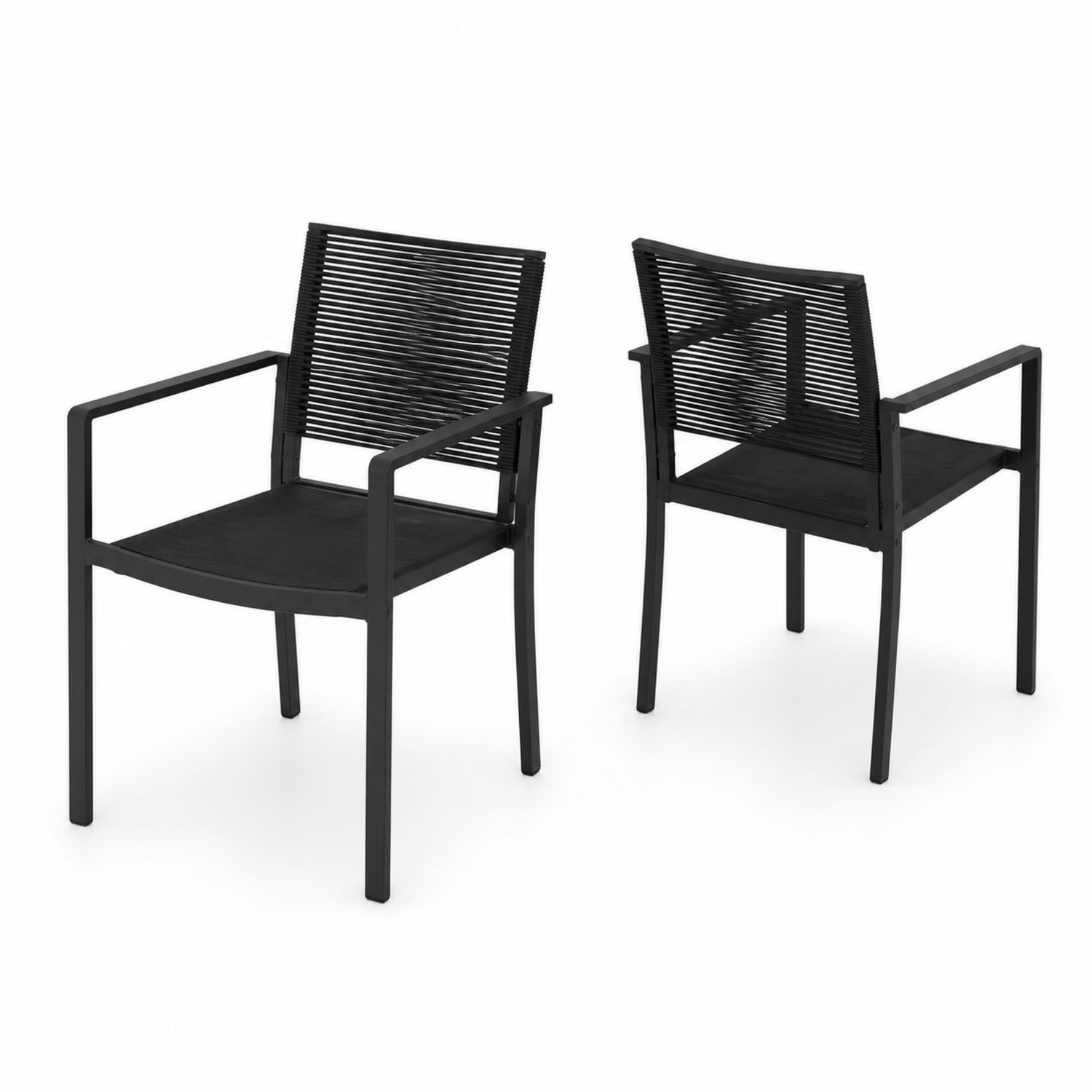 Set di 2 Sedie da Esterno in Alluminio e Corda Nero