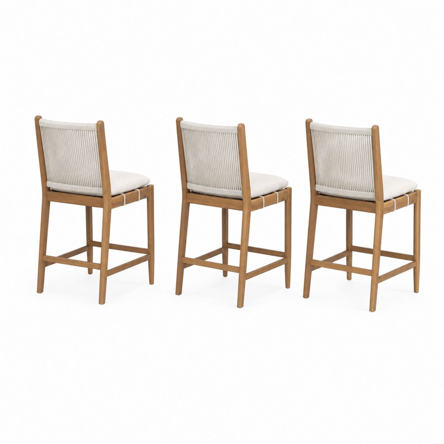 Set di 3 Sedie da Esterno in Legno e Tessuto