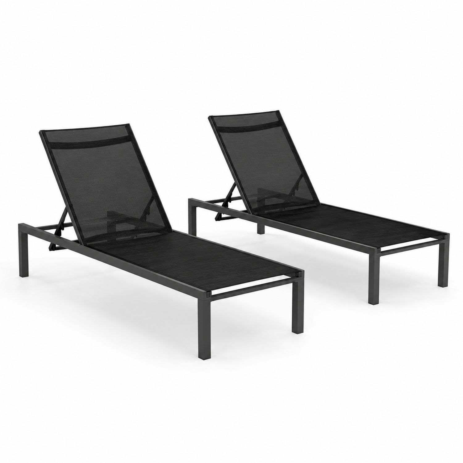Set di 2 lettini prendisole in alluminio e tessuto nero