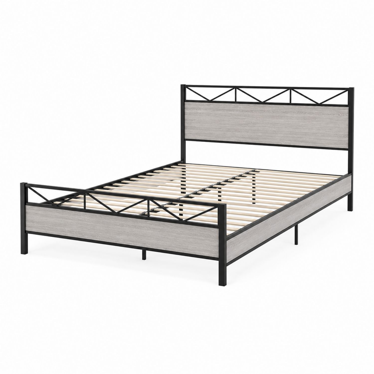 Letto matrimoniale in metallo e legno grigio/nero 200x160 cm