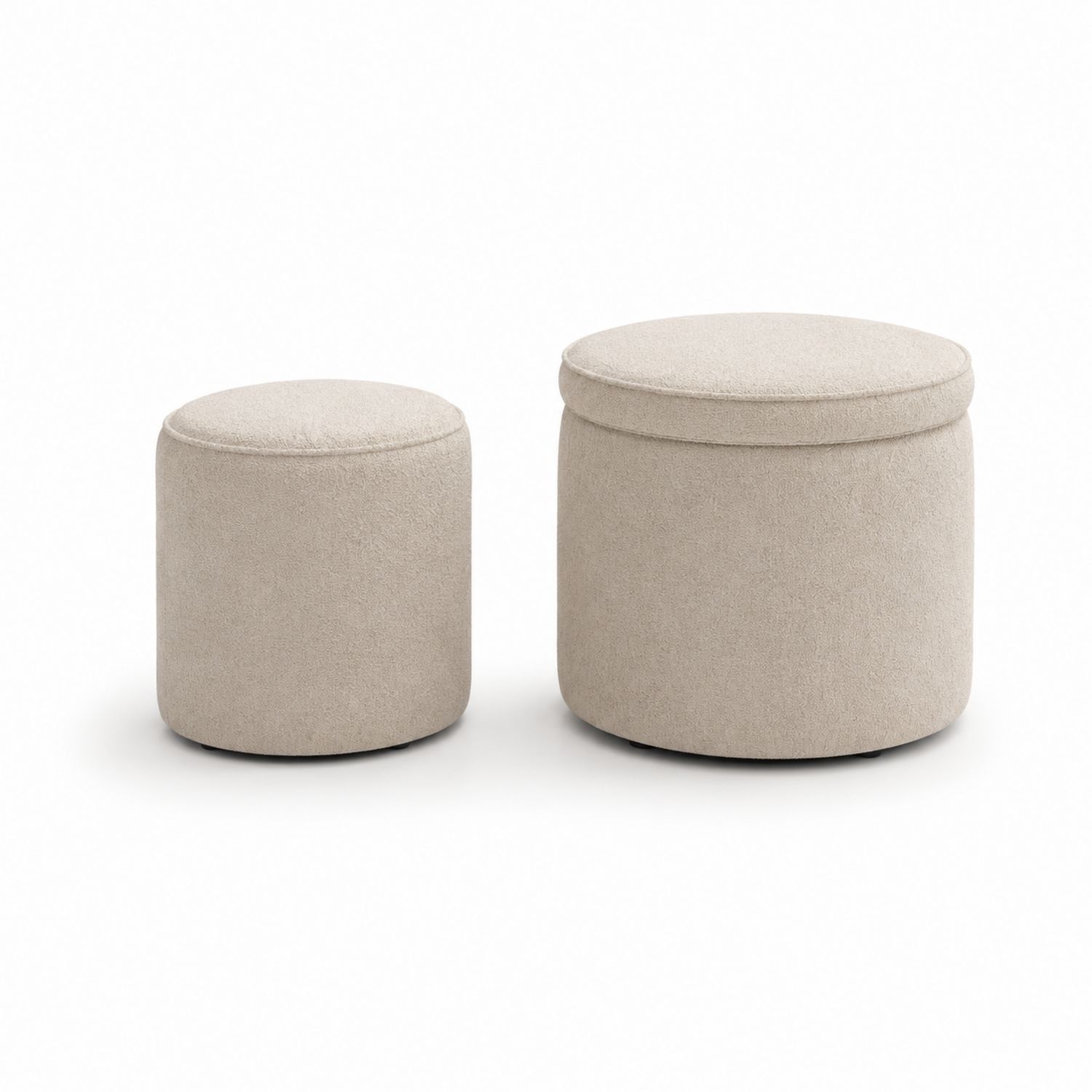 Set di 2 pouf cilindrici in tessuto beige con coperchio
