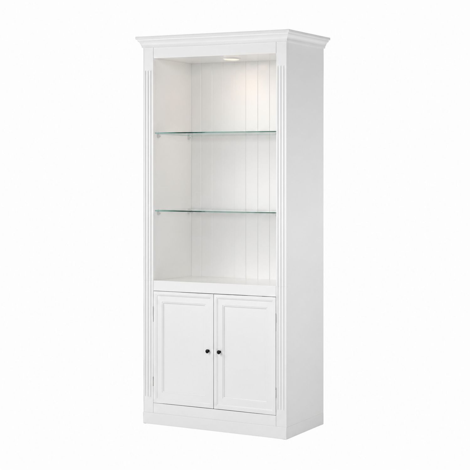 Libreria con Scaffali in Vetro Temperato e Ante Bianco
