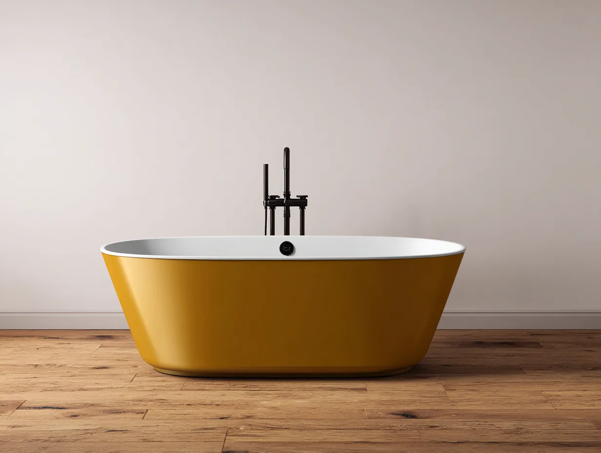 Bañera exenta acrílica 168x76x57 cm - amarillo mostaza con interior blanco