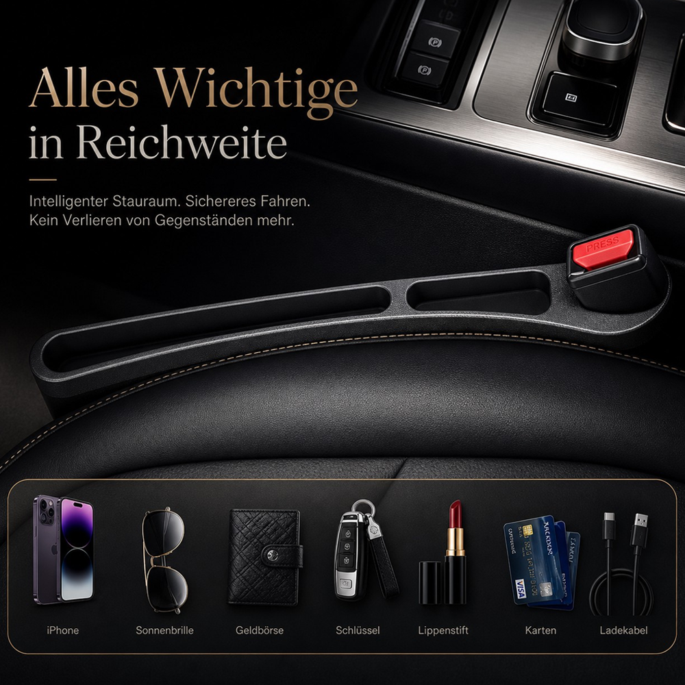 🔥🚗Nie wieder das Handy zwischen den Autositzen verlieren💺✨Universeller Sitzlücken-Füller • Organizer mit Doppel-Fach✨