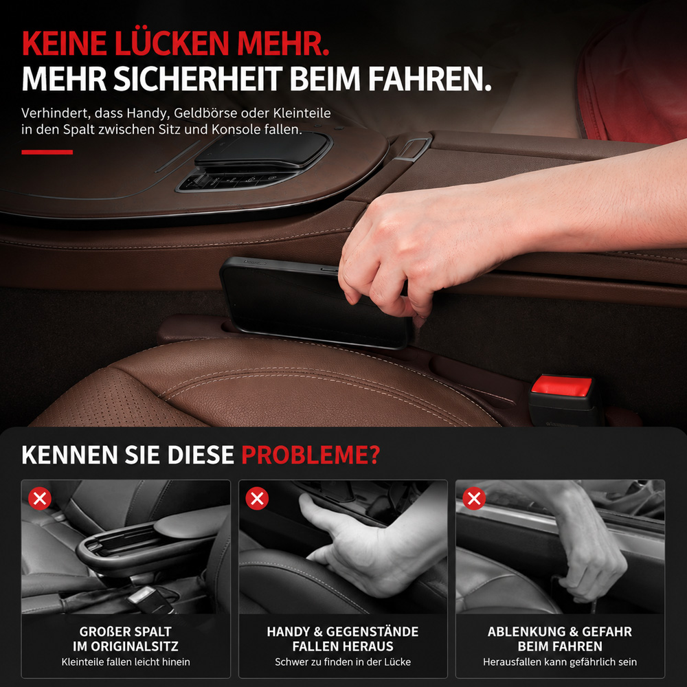 🚗Nie wieder das Handy zwischen den Autositzen verlieren💺✨Universeller Sitzlücken-Füller • Organizer mit Doppel-Fach✨