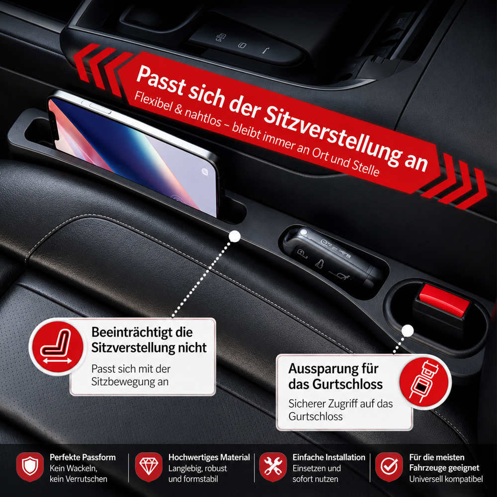 🚗Nie wieder das Handy zwischen den Autositzen verlieren💺✨Universeller Sitzlücken-Füller • Organizer mit Doppel-Fach✨