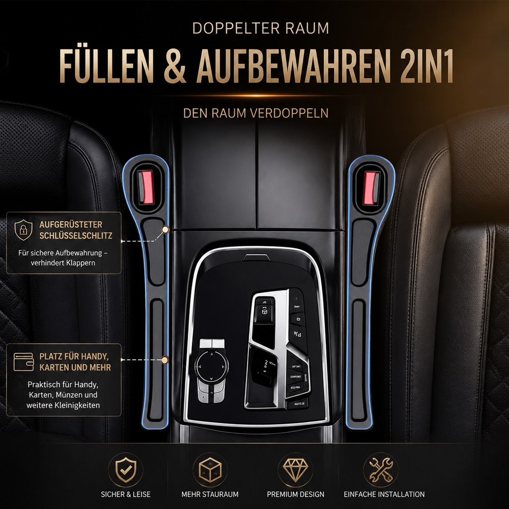 🔥🚗Nie wieder das Handy zwischen den Autositzen verlieren💺✨Universeller Sitzlücken-Füller • Organizer mit Doppel-Fach✨