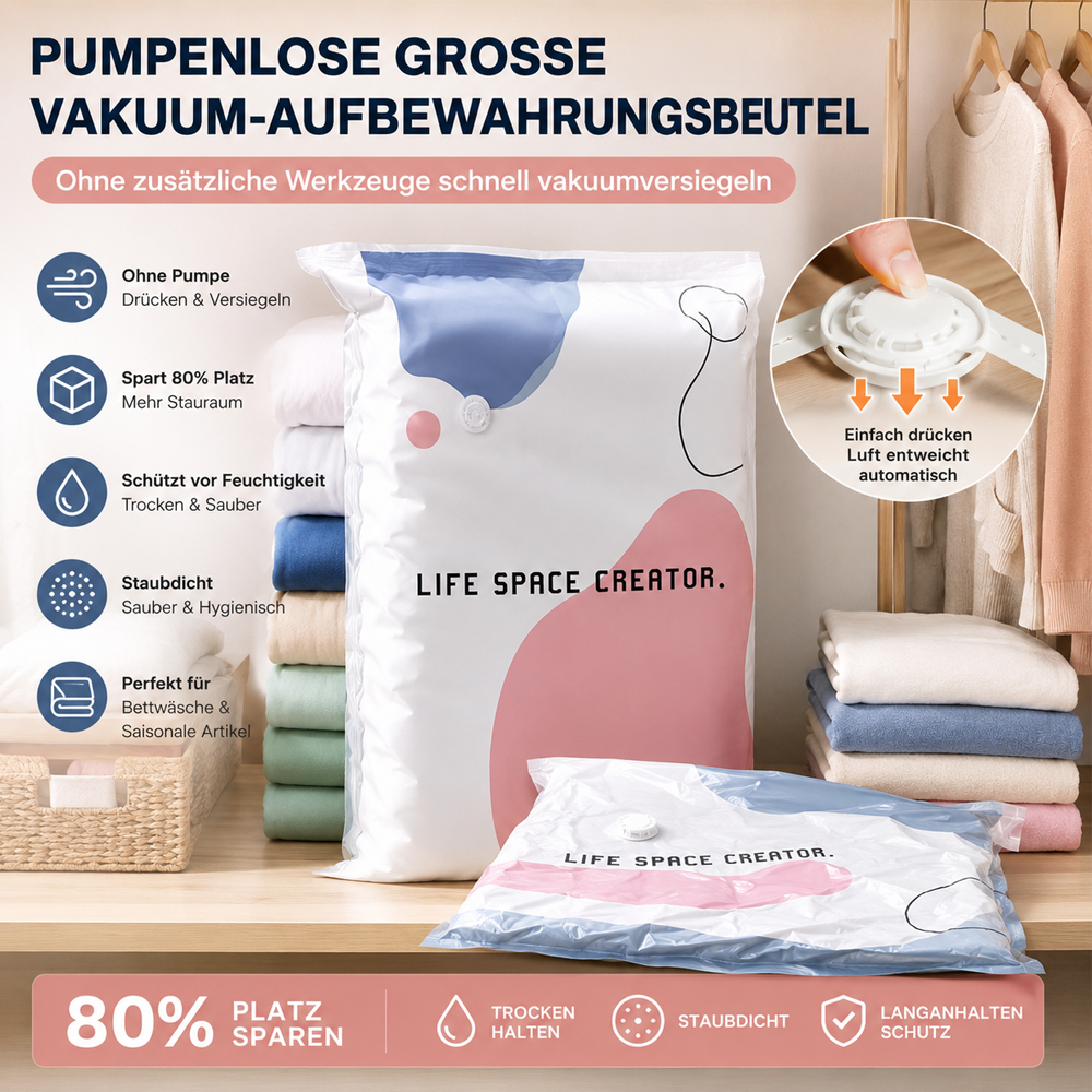 ✨🔒【Mehr kaufen, mehr geschenkt】 Pumpenlose Vakuum-Aufbewahrungsbeutel – Platz sparen in 3 Sekunden, ohne sperrige Pumpen! ✨