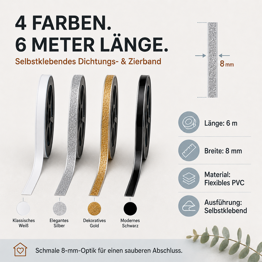 🎁🛡️ LIMITIERT: 1+1 GRATIS! ⏰ Selbstklebender Dichtstreifen für Fliesenfugen (8mm x 6m) – Wasserdicht, Schimmelresistent & Professionelles Finish ✨