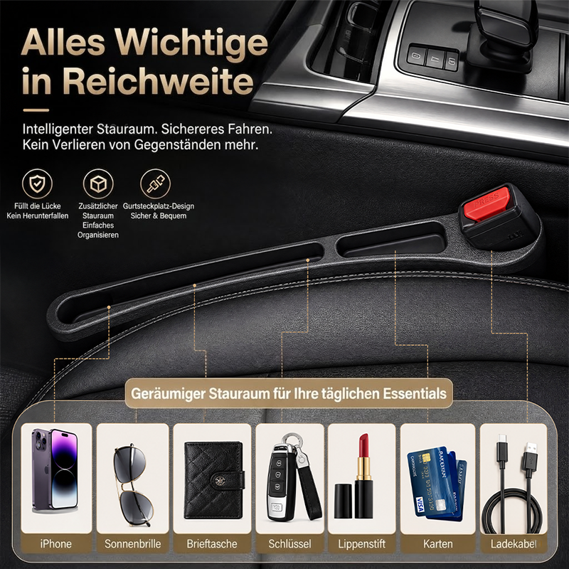 🚗Nie wieder das Handy zwischen den Autositzen verlieren💺✨Universeller Sitzlücken-Füller • Organizer mit Doppel-Fach✨