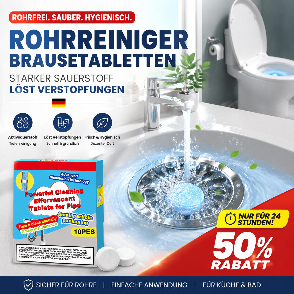 🎁 2+1 GRATIS!!🥳 💞 50K+ VERKAUFT! ⚡💧 Leistungsstarke Brausetabletten zur Rohrreinigung