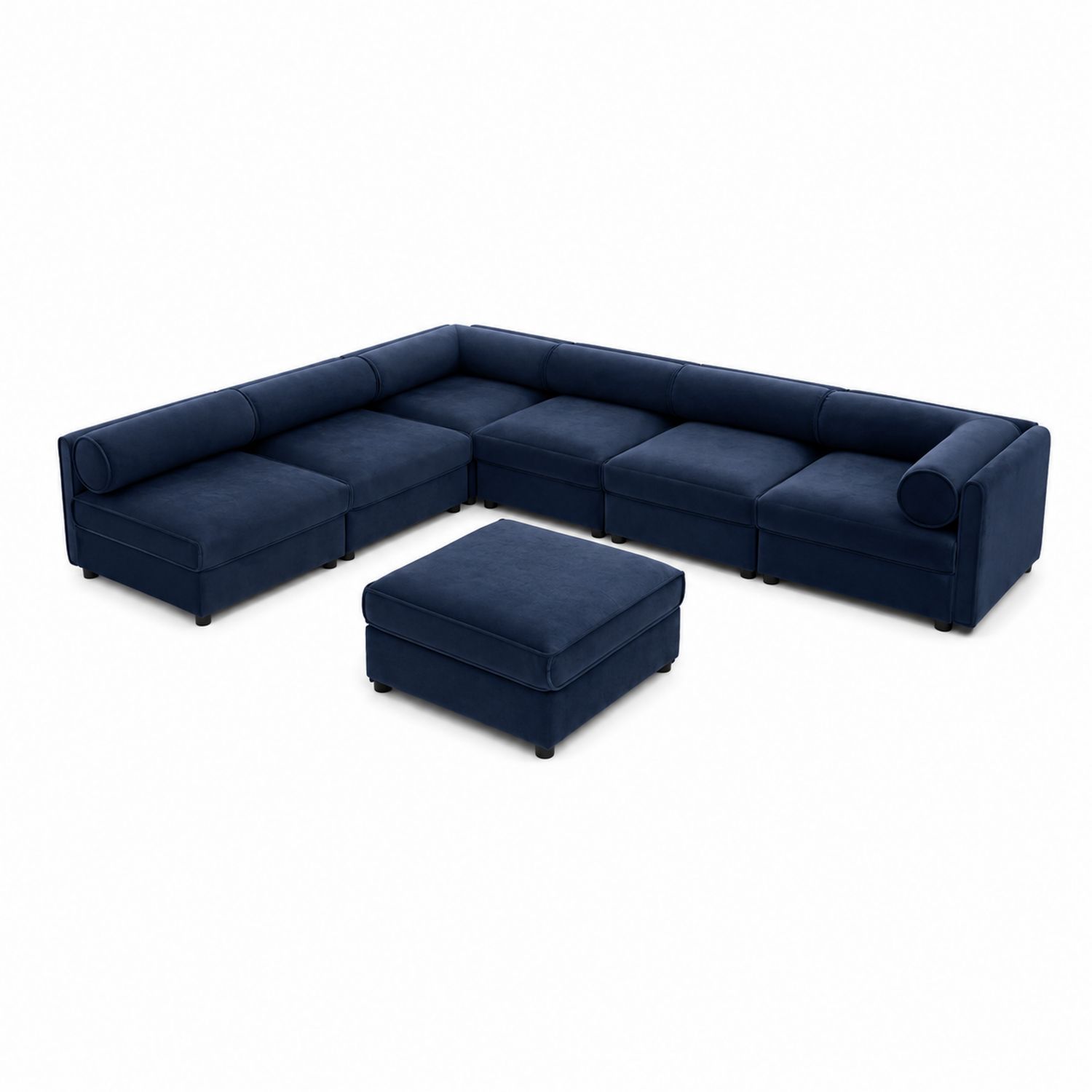 Ecksofa-Set mit Hocker, Samt, Blau