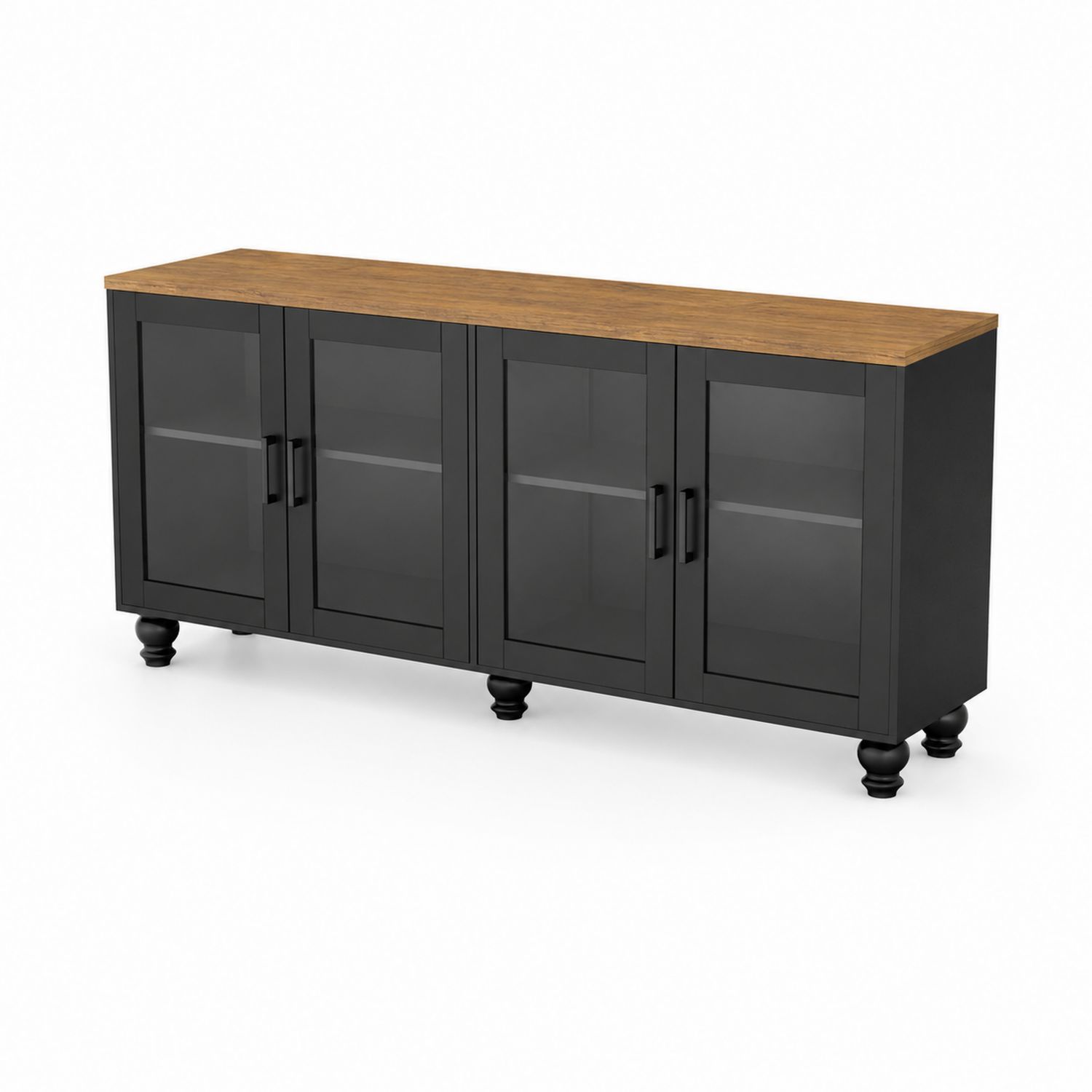 TV-Schrank mit Glastüren 160 cm Stahl und Holz Schwarz/Braun